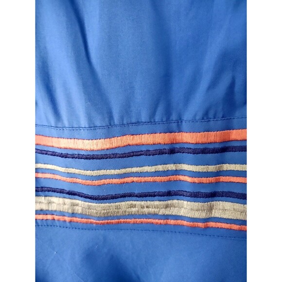 eShakti Dress Midi Size 1X 16W Embroidery Cotton Boho Peasant Hippie Office Blue - Picture 5 of 11